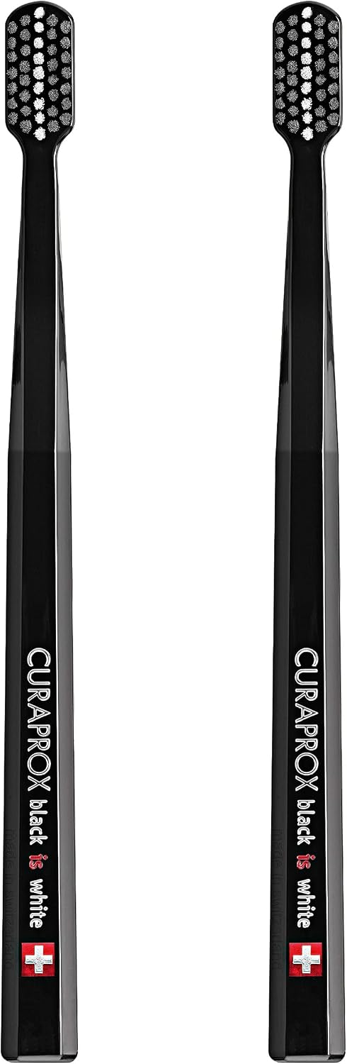 Black is White Toothbrush Pack of 2, Ultra-Soft Toothbrush, Plaque Removal, Pair with Black is White Fluoride Whitening Toothpaste, Bristles Infused with Activated Carbon - Black