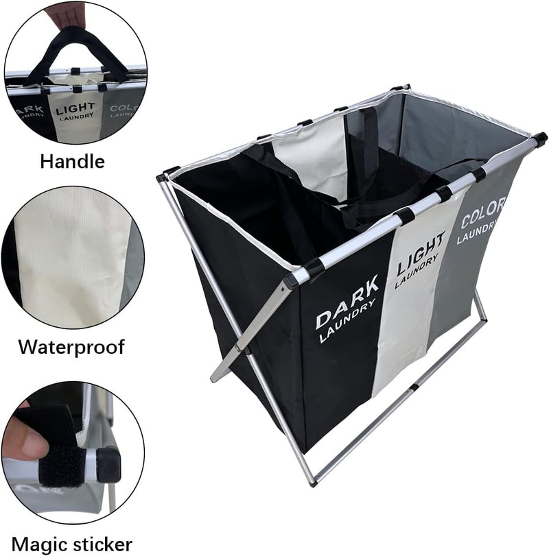 SKY-TOUCH Laundry Basket,135L Laundry Hamper,3-Section Laundry Hamper Portable Dirty Clothes Bag Sorter with Handle,Large Capacity Fabric Washing Storage Baskets for Bathroom Bedroom Home, 1pcs