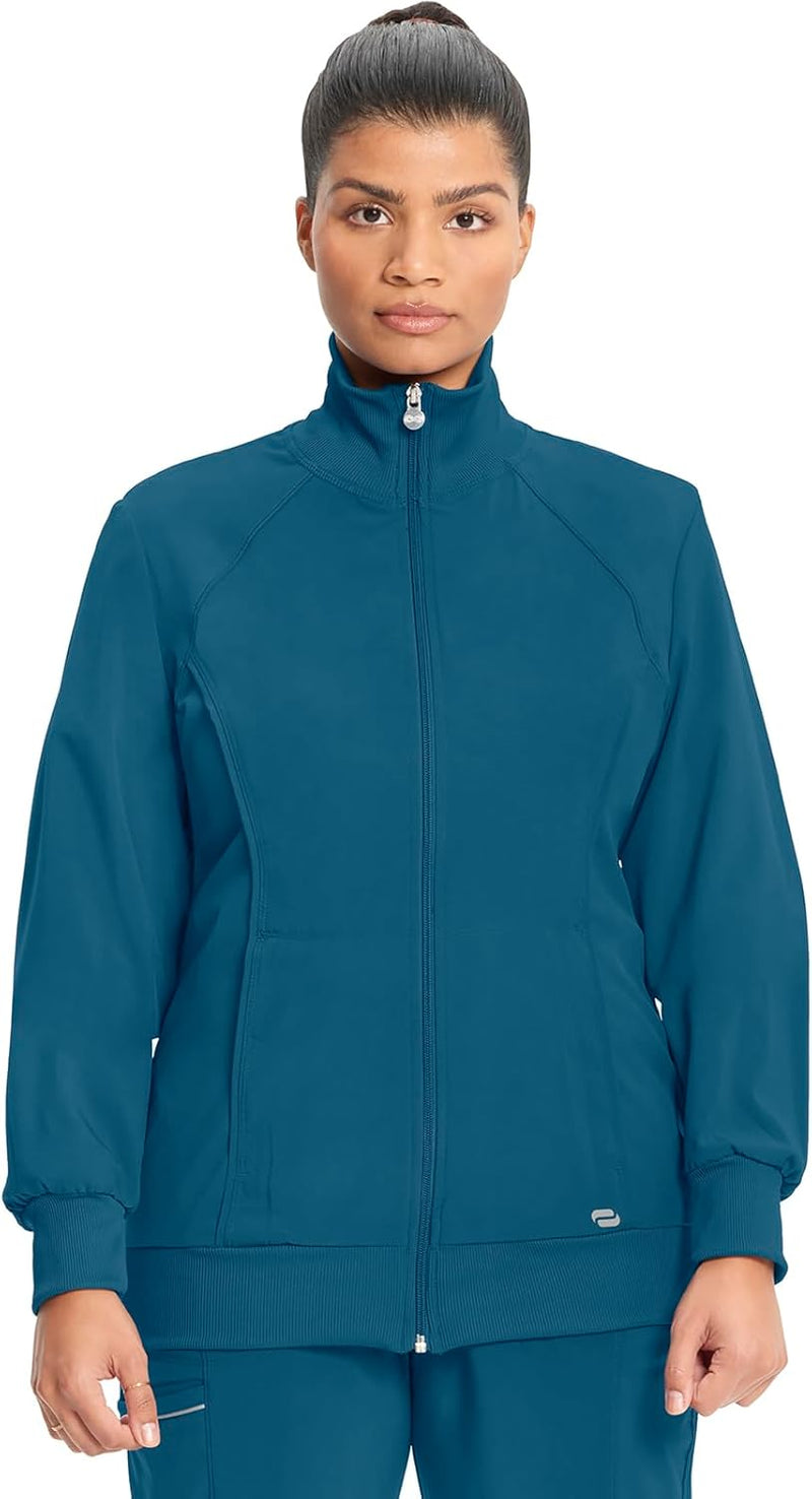 Zip Front Scrub Jackets for Women, 4-Way Stretch Fabric, 2391A - Caribbean Blue