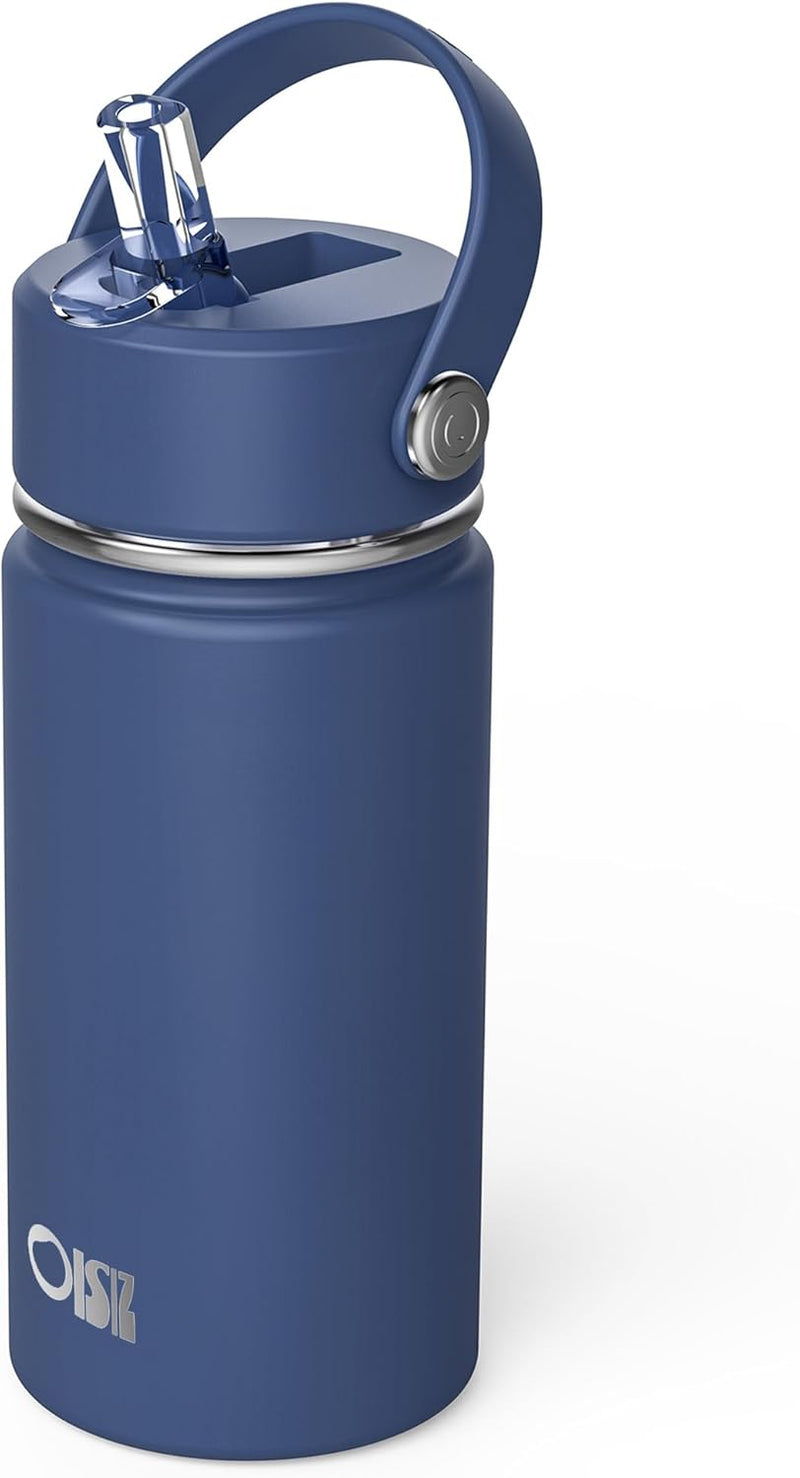 14oz Kids Water Bottle with Straw Lid, Vacuum Insulated 316 Stainless Steel Bottles for Kids for School, Leakproof, Easy to Clean - Blue