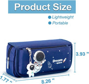 Pencil Case for Boys, Cartoon Pencil Pouch 4 Layers Large-Capacity Pen Case for Student Blue Pencil box with Astronaut Pendant
