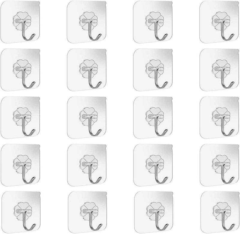 SKY-TOUCH 20pcs Adhesive Hooks Heavy Duty Wall Hooks 8Kg Max, Self Adhesive Hook For Home Kitchen and Bathroom - 20 Piece Set