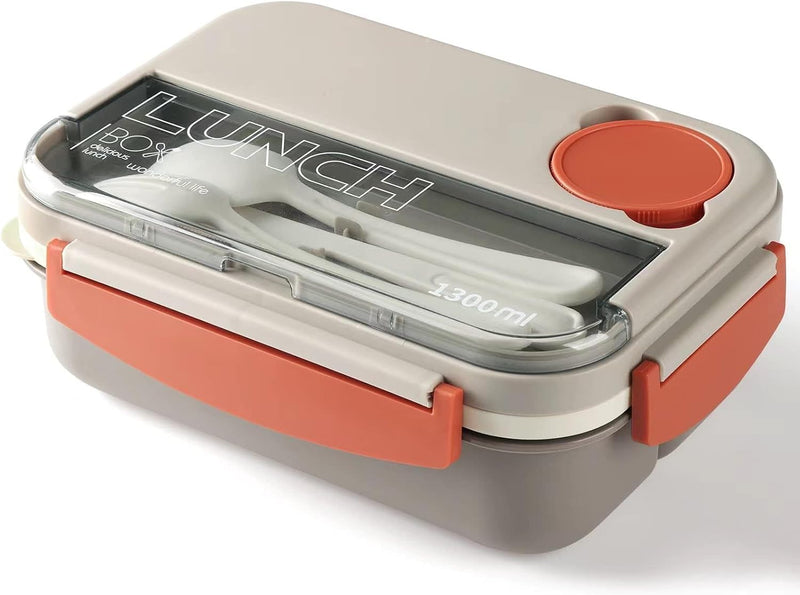 Bento Box Lunch Boxes Stackable Bento Lunch Box for Adults Leak-Proof Lunch Container with Compartments 4-in-1 Lunchbox with Sauce Pot Cutlery Set Microwave Dishwasher Safe Available 1300ML (Beige) - red