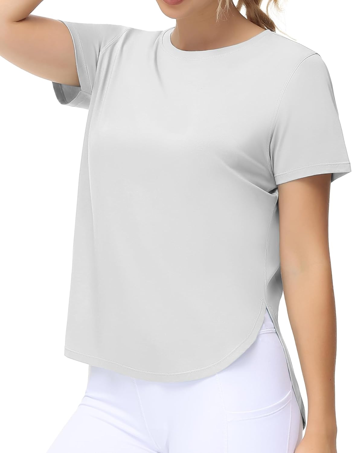 Women's Workout T-Shirts Loose Fit Short Sleeve Cotton Running Basic Tee Tops with Split Hem – image 3