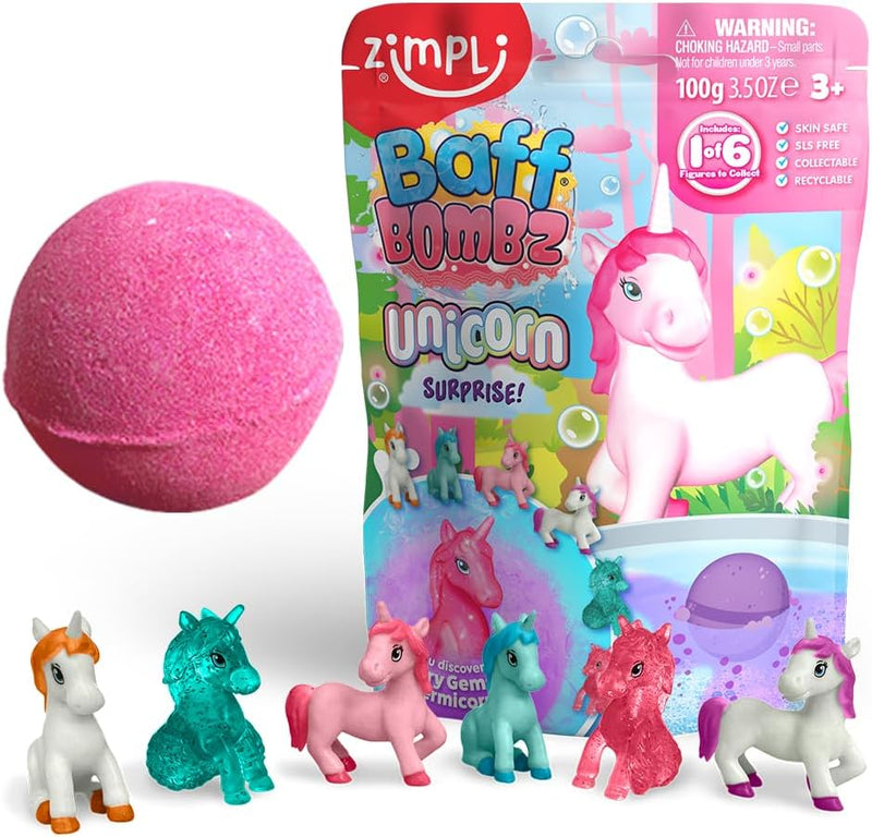 Zimpli Kids Large Unicorn Surprise Bath Bomb, 6 Surprise Unicorn Toys to Collect in Total, One Per Bath Bomb, Children's Collectable Bath Toy, Stocking Filler Toy, Xmas Present for Boys & Girls - Unicorn