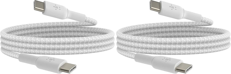 Belkin Fast Charge braided USB C to fast charger cable, USB type C charger cable fast charging for iPhone 15, Samsung Galaxy S23, Google Pixel, iPad, MacBook, Nintendo and more - 1m, White - 1M (Pack of 2) White