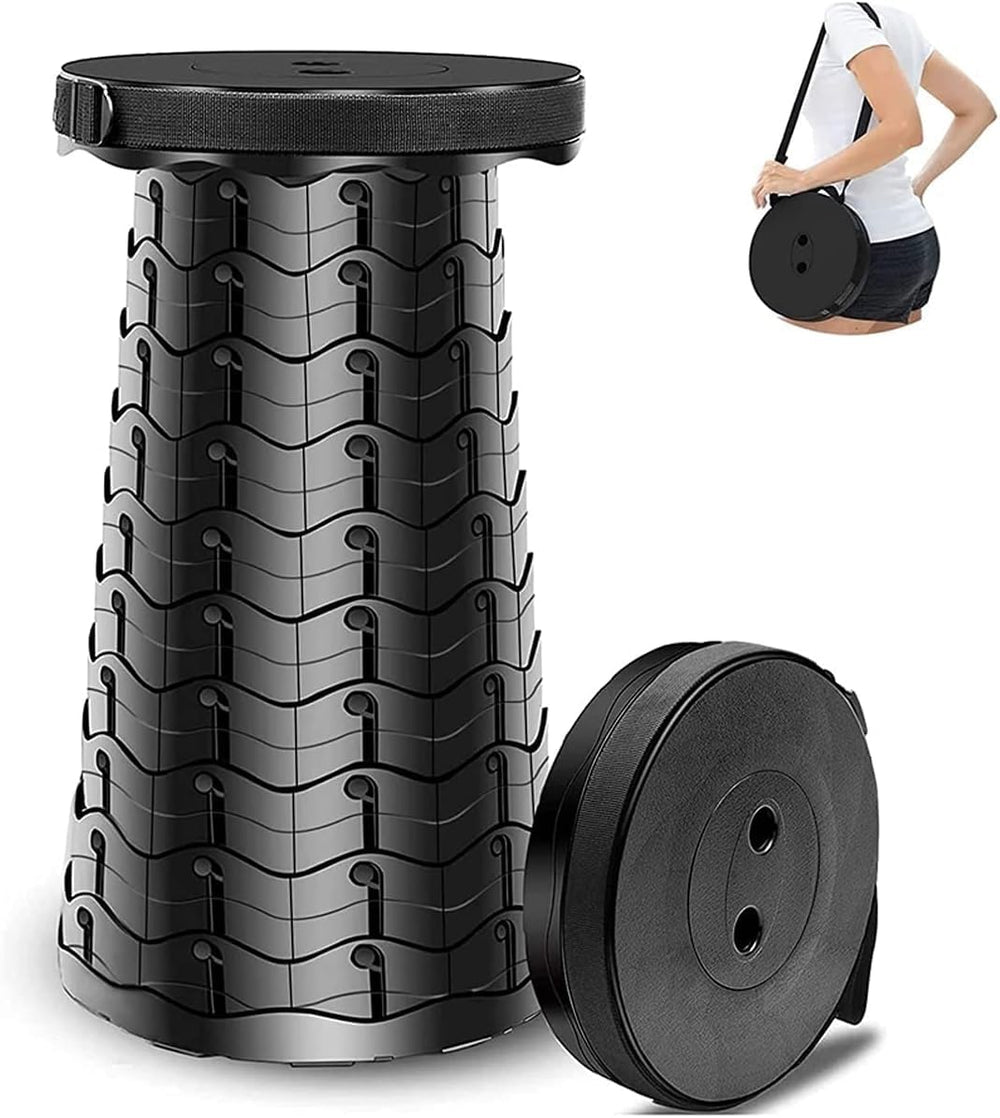 SKY-TOUCH Portable Telescopic folding Camping Stool,Load 400lbs, Retractable Adjustable Height Collapsible Stool, Lightweight Plastic Stool Indoor Outdoors Camping Hiking Travel BBQ Fishing (Black)