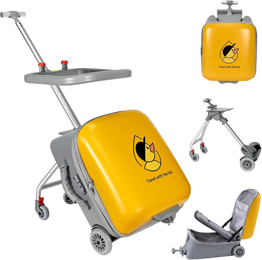 Children's Ride-On Suitcase, Kids Luggage Set, 20 Inch Expandable Hardside Suitcase with Spinner Wheels, 2-in-1 Trolley Case & Baby Stroller, Airport Travel Made Easy (Black) - Yellow