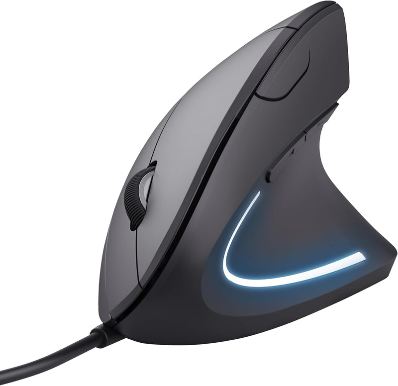 Trust Verto Wired Ergonomic Mouse, Vertical Mouse with LED Illumination, 1000-1600 DPI, 6 Buttons, for Right Hand Users, Computer Mouse for PC and Laptop - Black - Modern