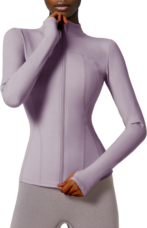 Women's Slim Fit Full Zip Athletic Running Sports Workout Jacket with Pockets - Style 02 Purple