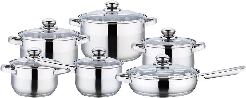 Wilson by Cuisine Art Stainless Steel 12-Piece Cookware Set - Casserole, Saucepan, Fry PanCooking set Heavy Duty With Stainless Steel Handle Gas, Stovetops Compatible For Family Meals