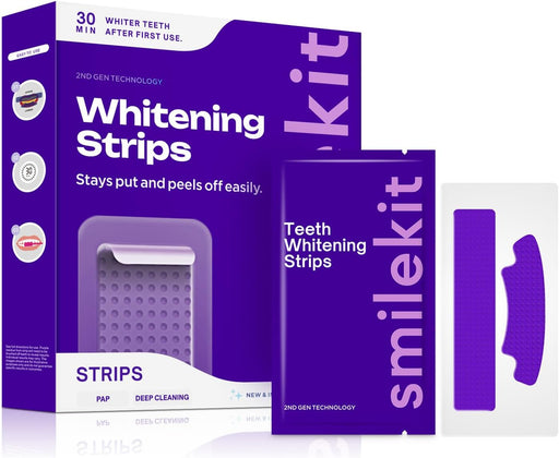 14 Strips Purple Teeth Whitening Strips for Sensitive Teeth, Enamel-Safe Color Correcting Whitener, Fast Acting & Non-Slip Grip Effectively Removes Stubborn Stains (14 Strips) - 14 Strips