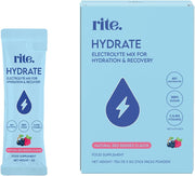 Rite Electrolytes - Hydration Sticks Powder with Vitamin C+B12, Magnesium, Calcium, Potassium, Chloride & Sodium I Vegan, Sugar Free, Gluten Free (Mango, Pack of 15) - Red Berries Small