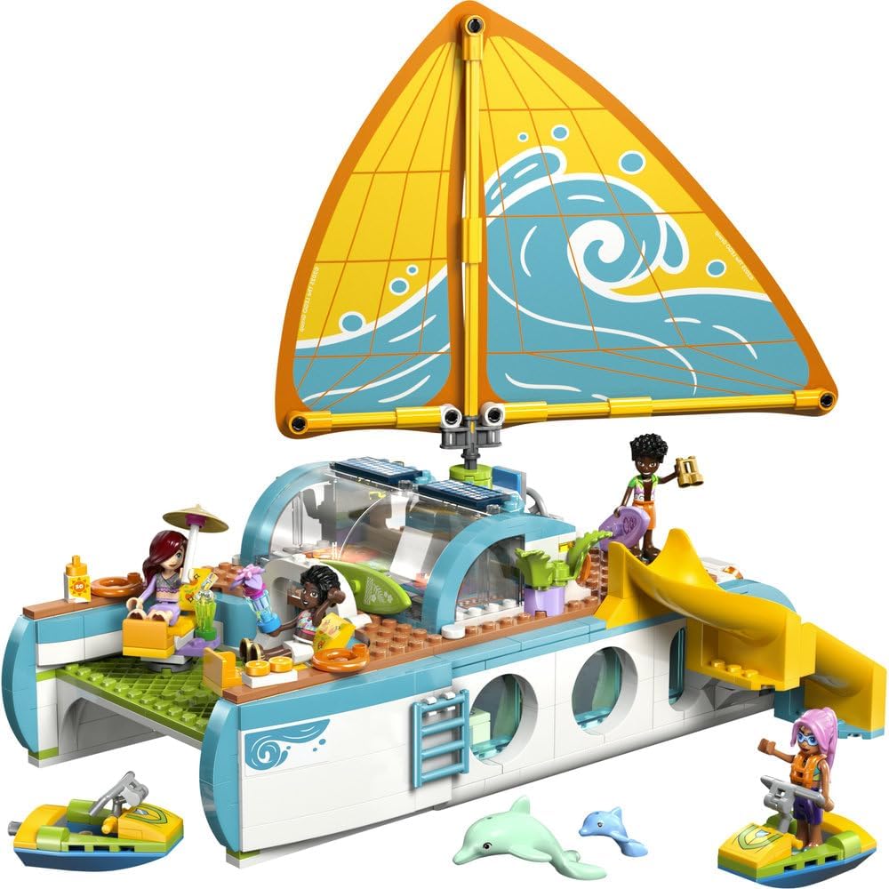 Friends Travel Boat Adventure Set - incl. a Boat Toy with a Spinning Sail, 4 Mini Dolls & 2 Dolphin Figures, Plus Fun Accessories - Creative Birthday Gift for 8+ Year Old Girls - 42664
