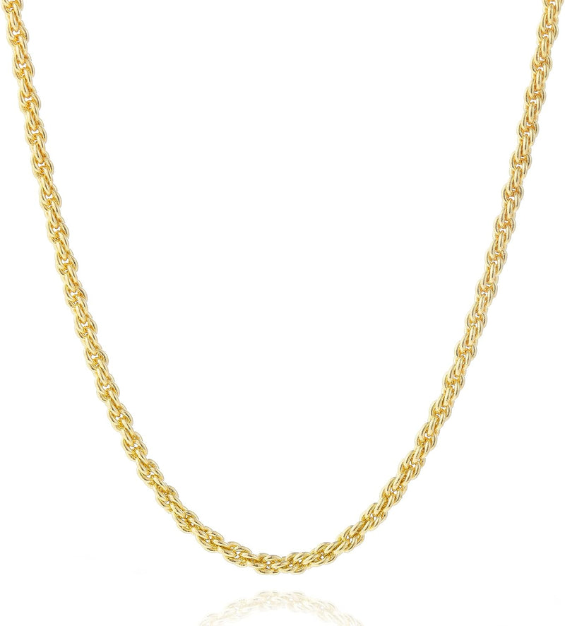14K Gold Plated Dainty Choker Necklace for Women Girls Snake Chain, Cuban Link, Paperclip, Ball Beaded Chain, Natural Freshwater Pearl Necklace Fashion Jewelry for Gift - Gold Twisted Rope Chain - 4MM - 16"