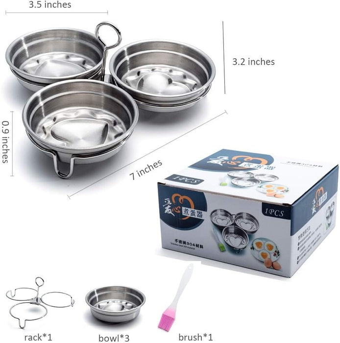 Azonee Stainless Steel Egg Poacher, 3-Cup Poached Egg Maker with Nonstick Surface, Round Egg Cooker Rings, Poaching Rack for Microwave and Stovetop, Egg Cooker for Perfect Breakfast