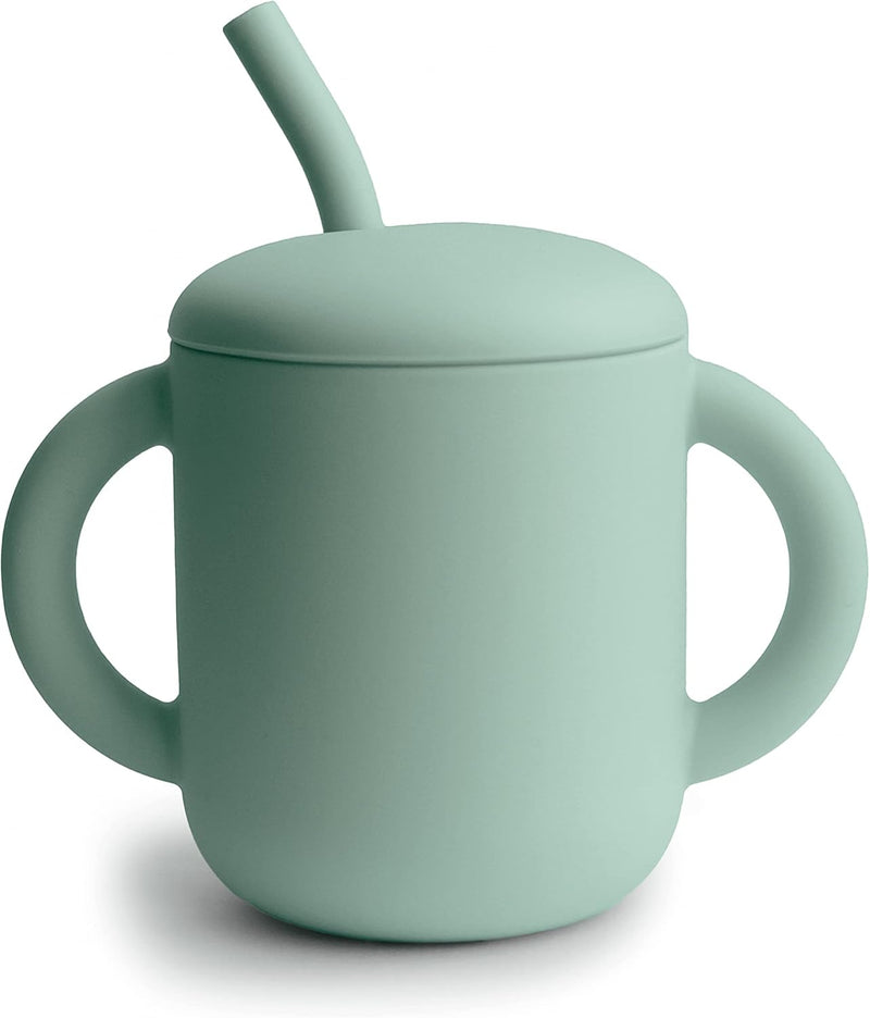 Mushie Silicone Training Cup with Straw for Baby - 175ml Leak-Resistant Cups for Toddlers with Removable Lid - BPA-Free, Dishwasher Safe | Blush