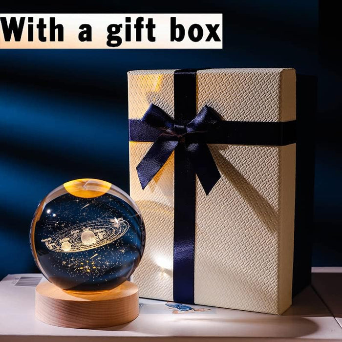 NALACAL 3D Planet Crystal Ball Night Light for Valentines Day, Space Galaxy With Wooden Base, 3D Engraved Solar System With LED Light Base for Kids, Gift for Valentines Lovers