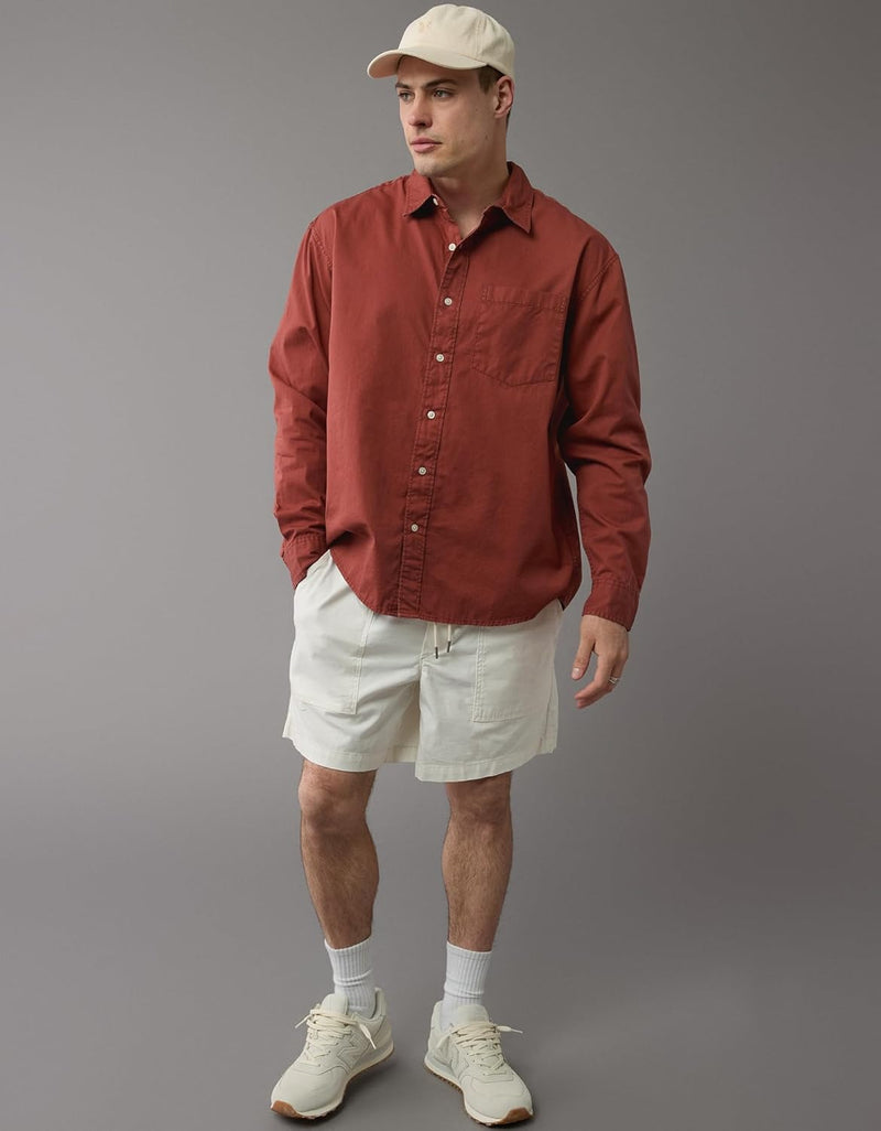 American Eagle Mens Everyday Poplin Striped Button-Up Shirt