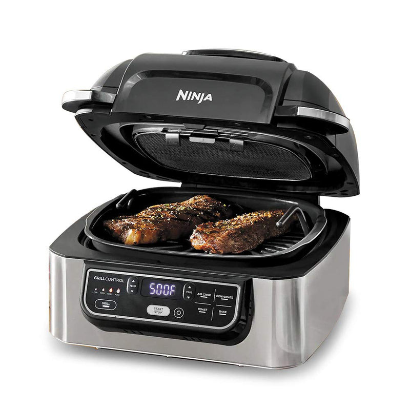 Ninja Foodi Ag 301 5 In 1 Indoor Electric Countertop Grill With 4 Quart Air Fryer, Roast, Bake, Dehydrate, And Cyclonic Grilling Technology, 1760 Watts, Silver, Nutri Ninja