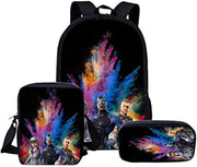 Three-piece Backpack Set personalized burden school bag sport casual Outdoor shoulder messager bag unisex handbag with pencil case - Multi Color