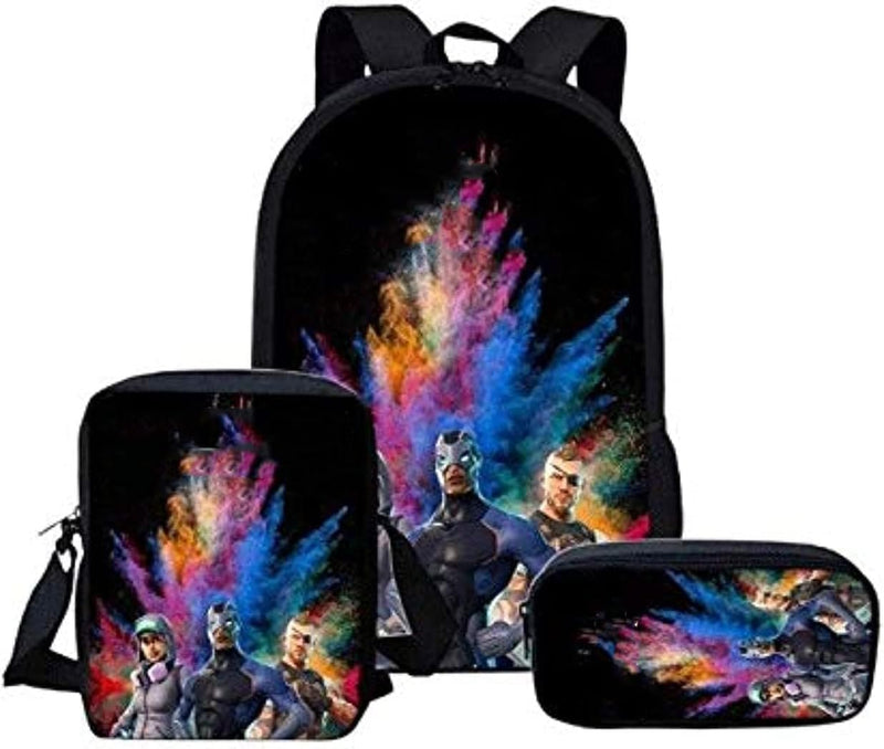 Three-piece Backpack Set personalized burden school bag sport casual Outdoor shoulder messager bag unisex handbag with pencil case - Multi Color