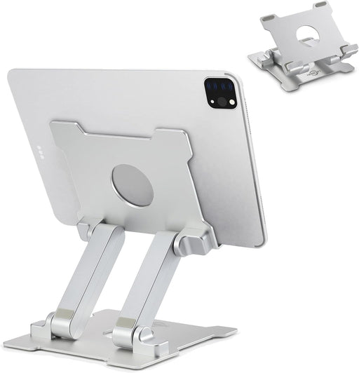KABCON Tablet Stand Holder, Kabcon Multi-angle Adjustable Aluminum Tablets Holder for Microsoft Surface Pro Pro1 Pro2 Pro3 Pro4, 6-12in iPad, Air, Mac & Kindle, Mount for Home, Office & Count - Large-Silver