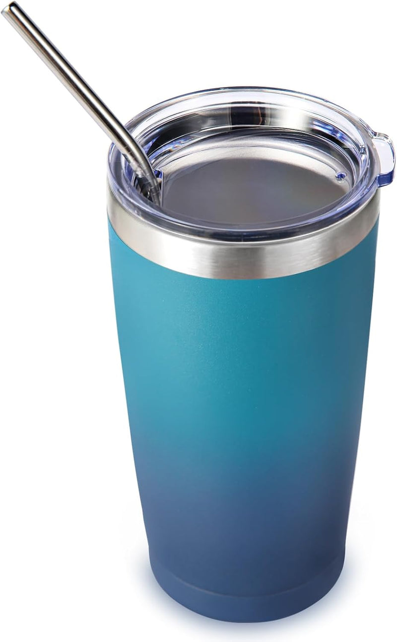 Volhoply 20oz Stainless Steel Tumbler with Lid and Straw,Double Wall Insulated Travel Iced Coffee Mug Fits Car Cup holder,Powder Coated Cups for Hot and Cold Drinks,Gifts for Women Men（White,1 Set）