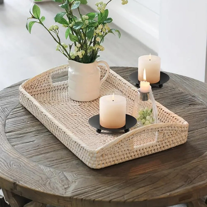 AMERTEER 2 Pcs Diameter 4.3" Candlestick Holders Iron Pillar Candle Holder Gold Candle Holder Hurricane Candle Holder Candle Stands Candle Plate Holder Pedestal Candle Holders for Table (Black)