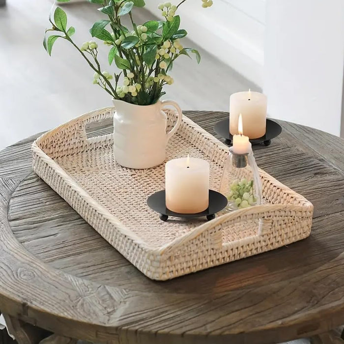 AMERTEER 2 Pcs Diameter 4.3" Candlestick Holders Iron Pillar Candle Holder Gold Candle Holder Hurricane Candle Holder Candle Stands Candle Plate Holder Pedestal Candle Holders for Table (Black)