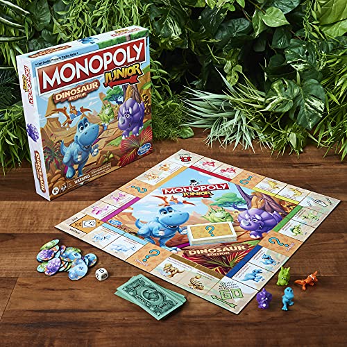 Monopoly Junior Dinosaur Edition Board Game for 2-4 Players, Kids Fun Toys, Multicolor