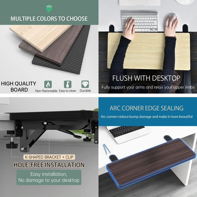 OUGIC Ergonomics Desk Extender Tray, 25.2"x9.5" Punch-Free Clamp on, Foldable Keyboard Drawer Tray, Table Mount Arm Wrist Rest Shelf, Computer Elbow Arm Support