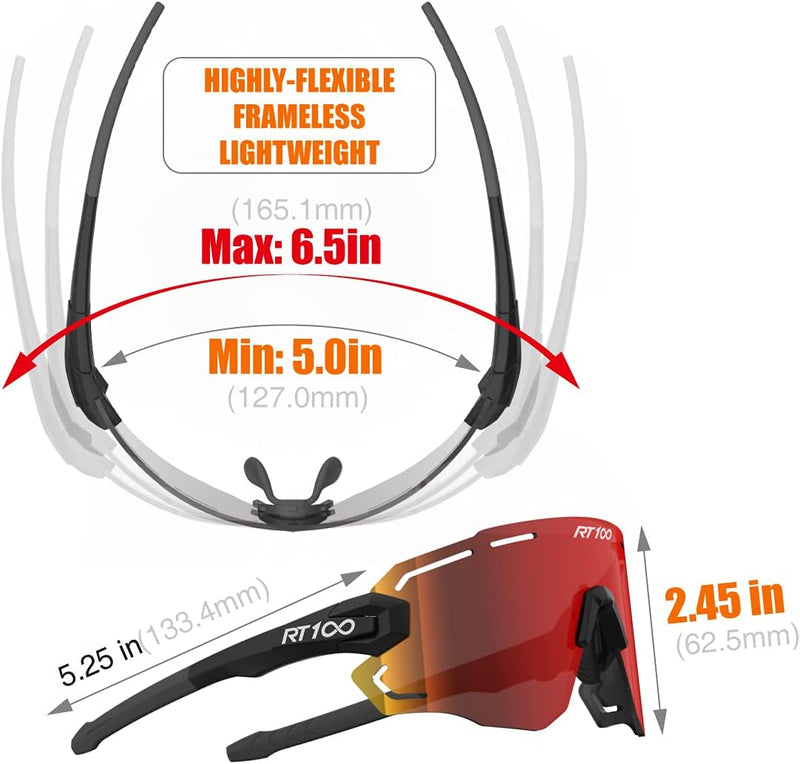 RT100 RIDE YOUR WAY Professional wrap around Frameless Cycling Sunglasses for Men and Women