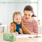HANNEA Pencil Case, Large Capacity Pencil Pouch, 3 Compartments Pencil Bag with Clear Mesh Pockets, Students Stationery Organizer Pouch for School Office Supplies, Green