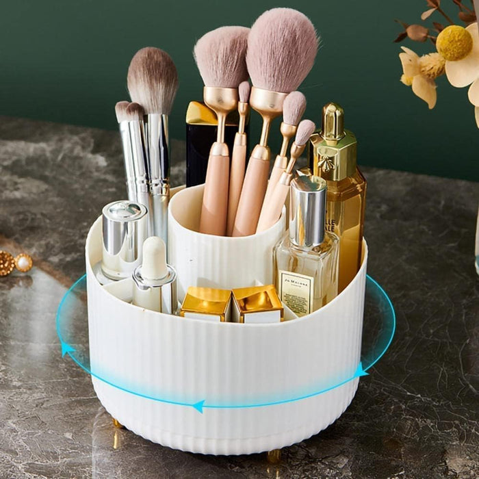 WEZCHUGHAOL Makeup Brush Holder Organizer, 360 Rotating Cosmetic Organizer, 5 Slot Make up Brushes Cup, for Vanity Decor, Bathroom Countertops, Desk Storage Container, Cosmetic Display Cases (White)