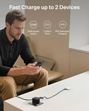 Belkin 2-Port USB-C Plug 50W, Dual-Port GaN Charger with 2x USB C Ports, Fast Charging for MacBook, iPhone 17, iPad Pro, Chromebook, Galaxy S25 Ultra, Pixel 10, etc. - Travel Essentials - Black - Black