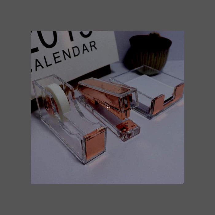 THE WHITE SHOP Acrylic Stapler, Rose Gold Desk Accessories, Office Supplies Set Acrylic Stapler, Set Staple Remover, Tape Holder, Pen Holder