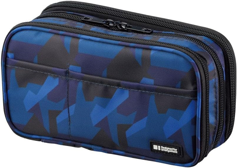 Lihit Lab. Double Zipper Pen Case, 7.9 X 2.8 X 4.7 Inches, Black (A7555-24) - 1 Count (Pack of 1) Navy Camo