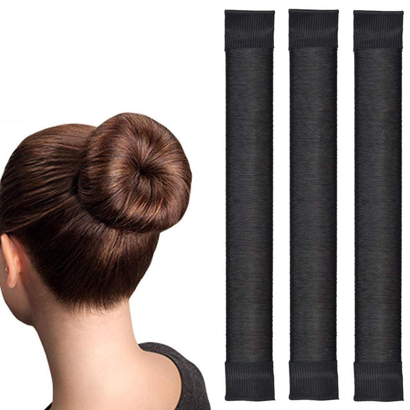 Excefore Hair Bun Maker, 3 Pcs Women Twist Hair Shaper, Easy Fast Snap Roll hair nets Magic Buns Tool, Donut Curler Roller Dish Headbands, French Twist Hair Fold Wrap Snap for Women Kids (Black)