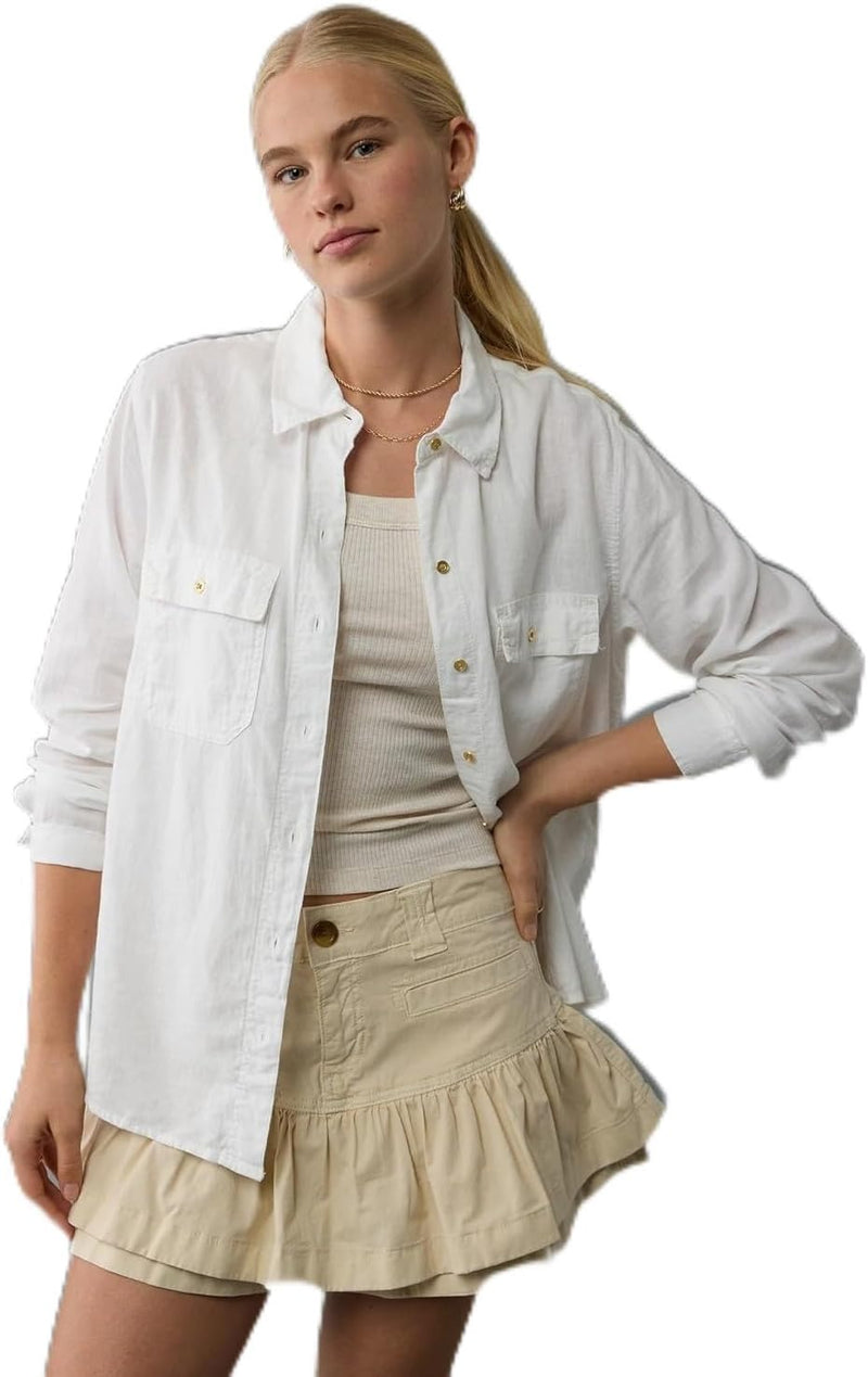 Womens Weekend Vibes Long-Sleeve Button-Up Shirt classic (pack of 1) - White