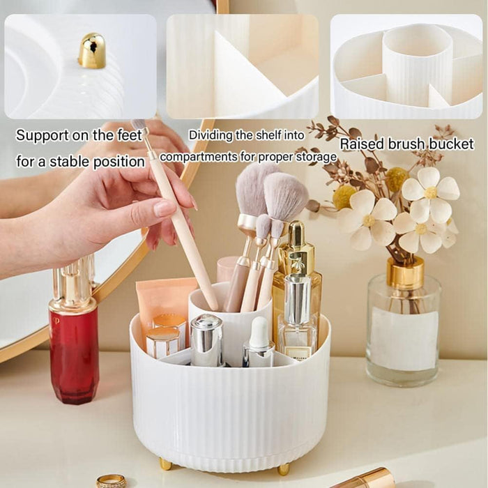 WEZCHUGHAOL Makeup Brush Holder Organizer, 360 Rotating Cosmetic Organizer, 5 Slot Make up Brushes Cup, for Vanity Decor, Bathroom Countertops, Desk Storage Container, Cosmetic Display Cases (White)