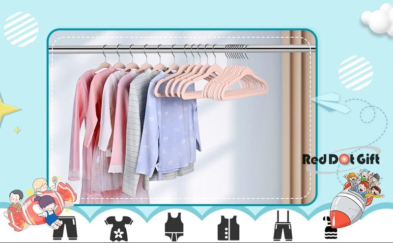 Red Dot Gift® 30-Pack Beige Velvet Kids Hangers - ( 35cm / 14 Inch )Premium Childrens Hangers for Closet, Ultra Thin Cute Hangers Kids Clothes Hanger,Small Hangers for Kids Clothes (Beige, 30)