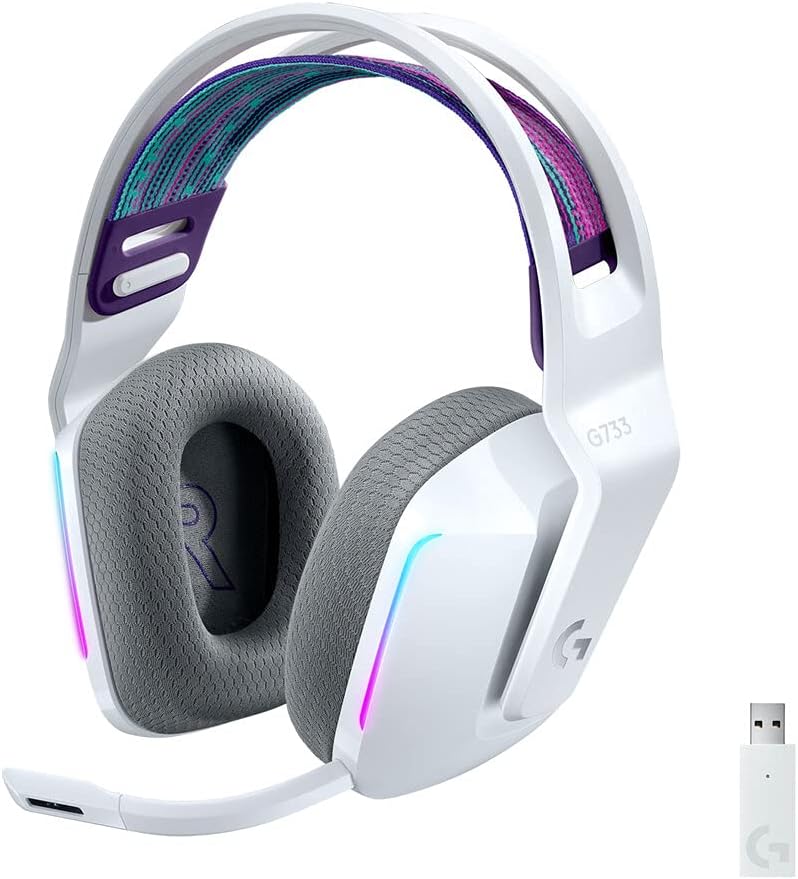 Logitech G Lightspeed Wireless Gaming Headset Over Ear, White, Blue Voice Mic Technology And Pro-G Audio Drivers - White