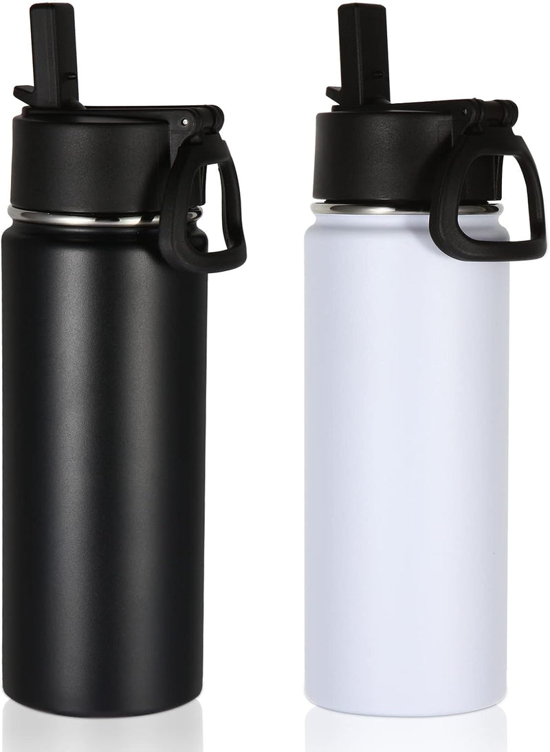 18oz Kids Insulated Water Bottle,Stainless Steel Water Bottles with Straw Lid,Wide Mouth Reusable Metal Sports Water Flask,Double Wall Vacuum Travel Cups For Cold Drink(Dark Night,1 Set) - Mix 2