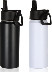 530ml 18oz Kids Insulated Water Bottle, Stainless Steel Water Bottles with Straw Lid, Wide Mouth Double Wall Vacuum Sports Travel Flask for Cold Drink (Red,1 Pack) - Mix 2