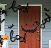 Halloween Black Boo Letter Foil Balloon Garland, Trick or Treat Party Supplies with Spooky Design for Indoor Outdoor Hanging Door Wall Decoration Kids Celebration Entrance