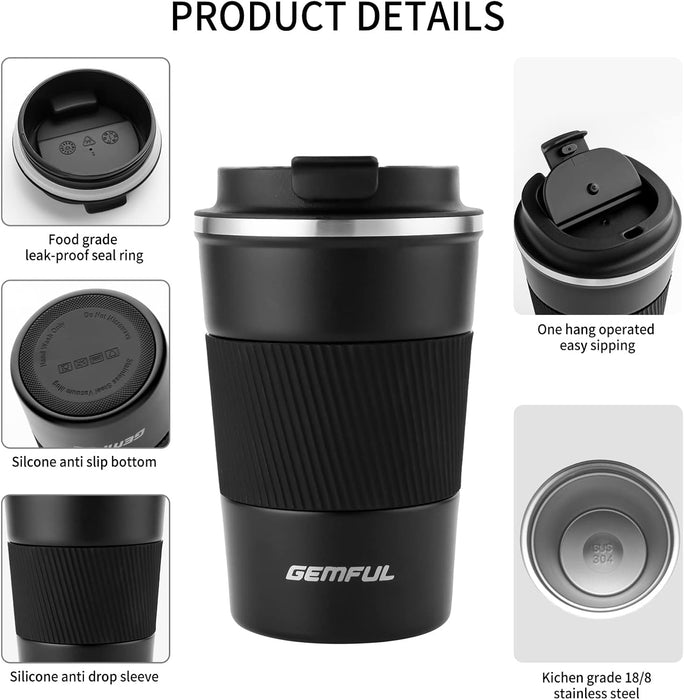 GEMFUL Travel Coffee Mug Stainless Steel Vacuum Ice and Hot Drinks Insulated Tumbler for Home Office Outdoor Works, 380ml, Pink
