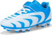 Boys Soccer Shoes Kids Girls Firm Ground Cleats Astro Turf Trainers Football Boots Outdoor Spikes Athletic Sport Teenager Professional Football Shoes - White/Blue
