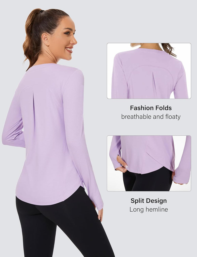 Rapbin Women's UPF 50+ Sun Protection T-Shirts Long Sleeve Boat Neck Workout Lightweight Quick Dry Top with Thumb Hole