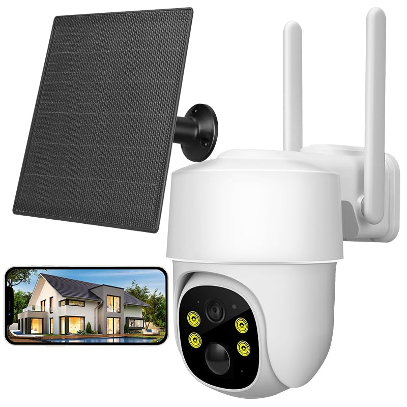 2NLF Solar-Powered Outdoor Security Camera with 4G LTE, 2K PTZ Wireless Outdoor Security Camera, Color Night Vision, PIR Motion Detection, 2-Way Audio, Cloud & TF Card Storage, IP66 Waterproof